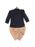 Sishu Boy's Navy Blue Kurta And Rose Gold Dhoti Set
