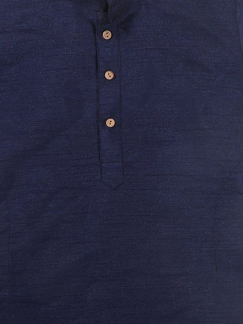 Sishu Boy's Navy Blue Kurta And Rose Gold Dhoti Set
