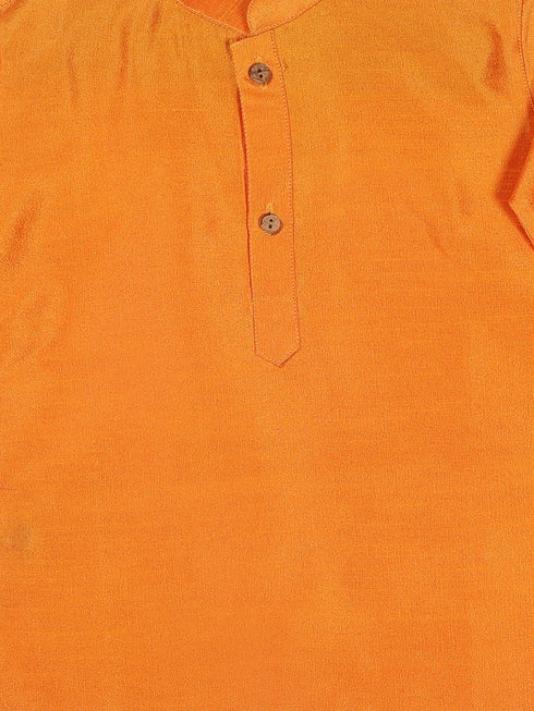 Sishu Boy's Orange Kurta And Maroon Dhoti Set