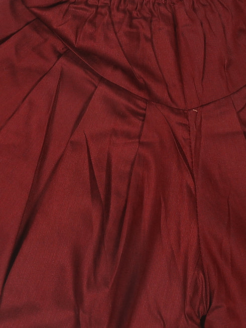 Sishu Boy's Orange Kurta And Maroon Dhoti Set