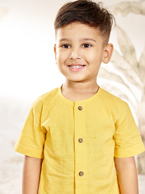 Boy's Mustard Cotton Kurta Pyjama Set