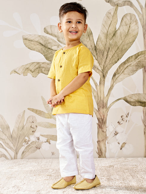 Boy's Mustard Cotton Kurta Pyjama Set