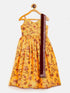 Sishu Girl's Yellow Floral Print Anarkali Kurta With Dupatta