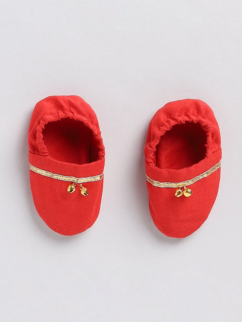 Girl's' Red Chanderi Ethnic Combo Set
