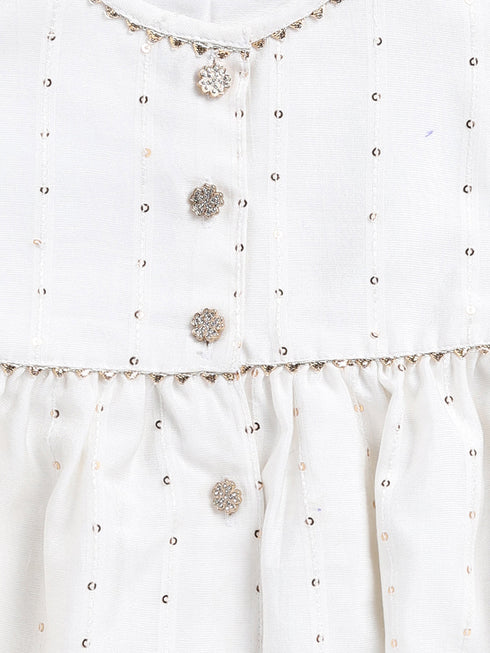 Girl's' White Chanderi Ethnic Combo Set