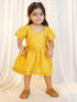 Girls Mustard Viscose Jacquard Dress Set with Floral Pattern