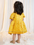 Girls Mustard Viscose Jacquard Dress Set with Floral Pattern