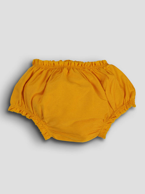 Girls Mustard Viscose Jacquard Dress Set with Floral Pattern