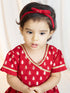 Girls Red Viscose Jacquard Dress Set with Floral Pattern