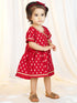 Girls Red Viscose Jacquard Dress Set with Floral Pattern
