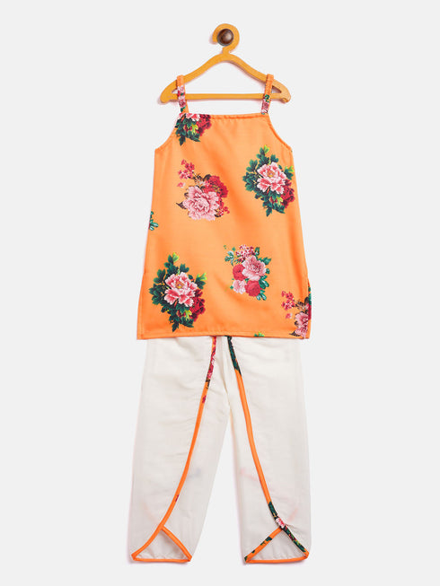Sishu Girl's Multicolor-Base-Yellow Cotton Blend Kurta And Dhoti Set