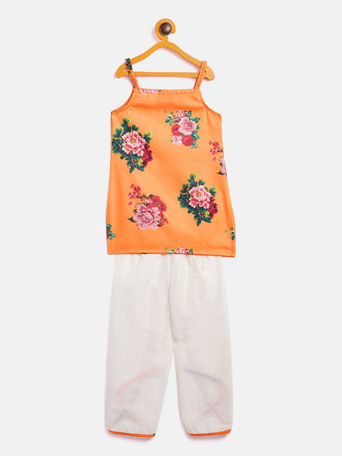 Sishu Girl's Multicolor-Base-Yellow Cotton Blend Kurta And Dhoti Set