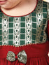 Girl's Maroon And Green Banarsi Frock