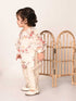 Sishu Girl's Cream Floral Print Kurta Pyjama Set