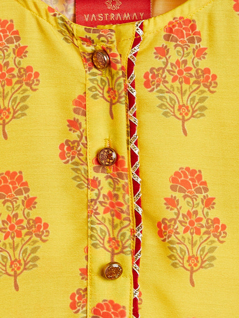 Sishu Girl's Orange-Base-Printed Cotton Blend Kurta Patiyala Set