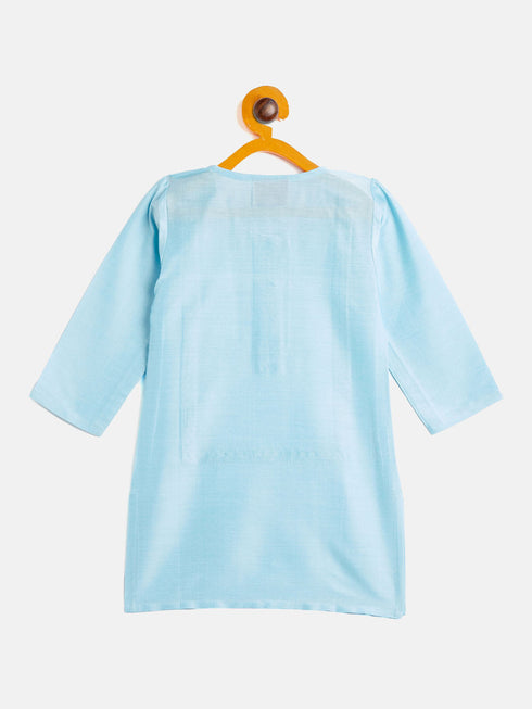 Sishu Girl's' Aqua Blue Viscose Kurta And Straight Pant Set