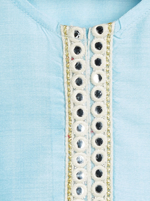 Sishu Girl's' Aqua Blue Viscose Kurta And Straight Pant Set