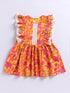 Mustard Floral Cotton Dress For Girl's
