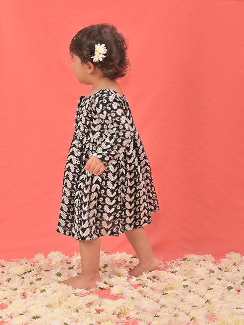 Girl's Black Chikankari Cotton Kurta