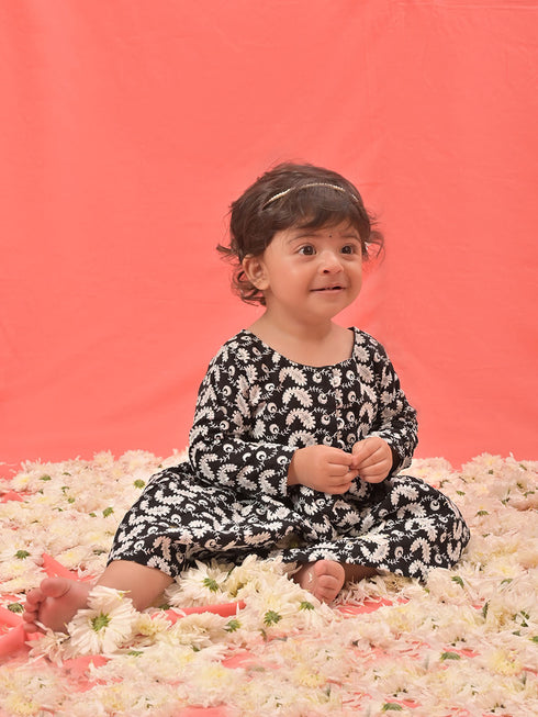 Girl's Black Chikankari Cotton Kurta