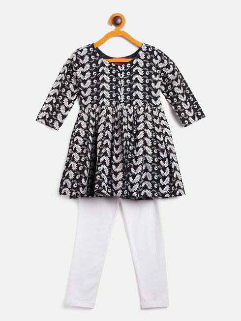 Sishu Girl's Black Chikankari Kurta Leggings Set