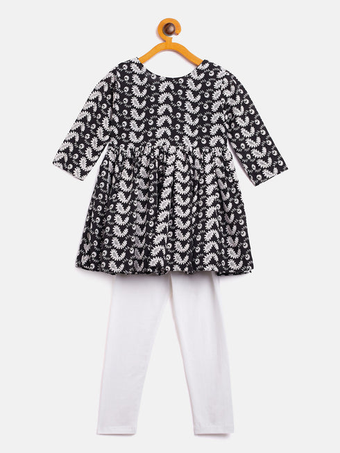 Sishu Girl's Black Chikankari Kurta Leggings Set
