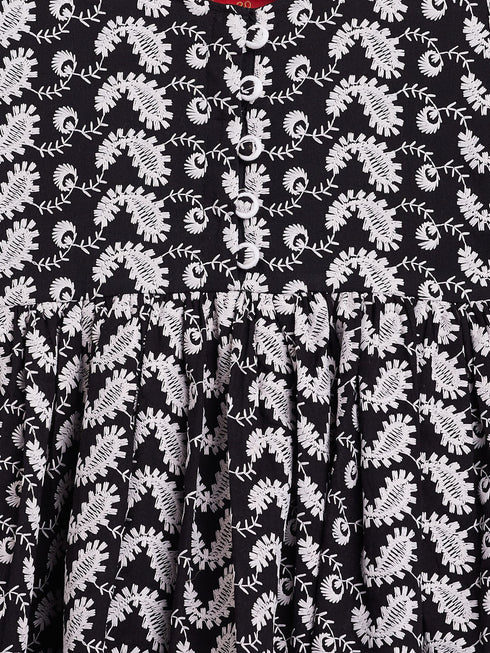 Sishu Girl's Black Chikankari Kurta Leggings Set