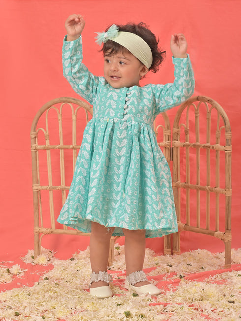 Sishu Girl's Green Chikankari Cotton Kurta