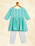 Sishu Girl's Green And White Chikankari Kurta Leggings Set