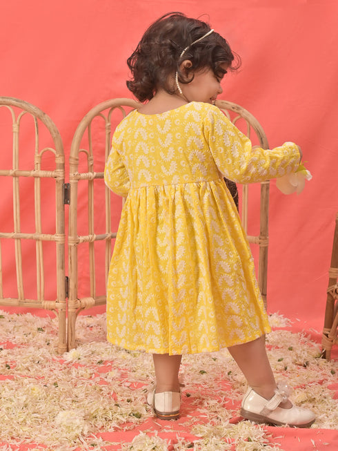Girl's Mustard Chikankari Cotton Kurta