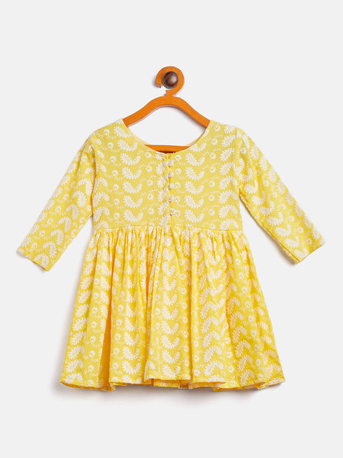 Sishu Girl's Mustard Chikankari Kurta Leggings Set