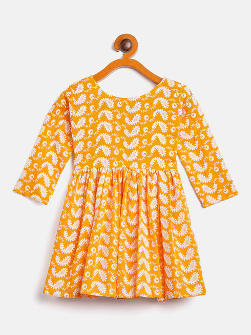 Sishu Girl's Orange Chikankari Kurta Leggings Set