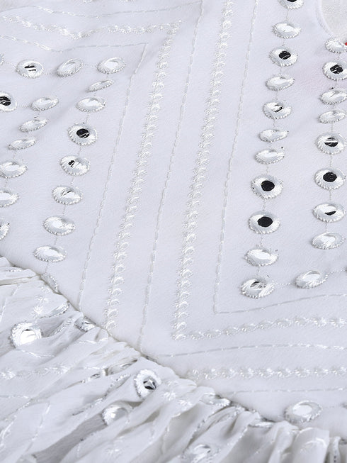 Girl's White Mirror Kurta