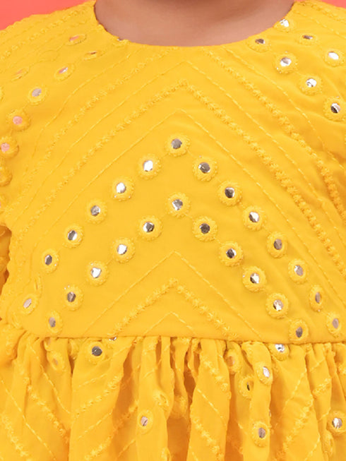 Sishu Girl's Yellow Mirror Kurta