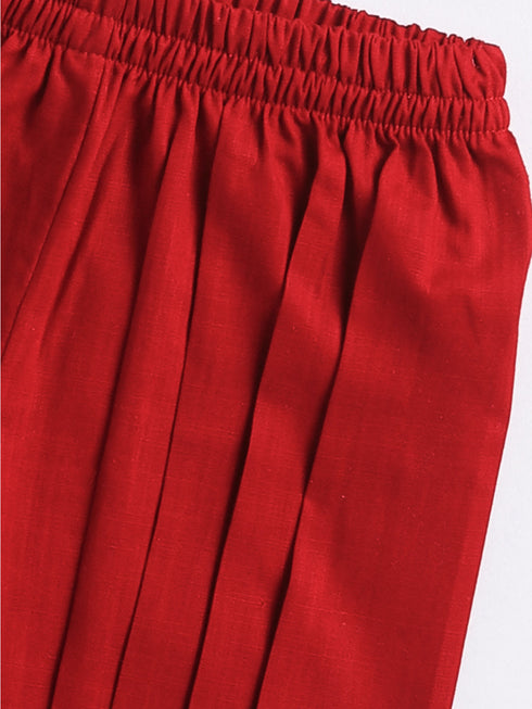 Girl's' Aqua Base Red Kurta And Pant Set