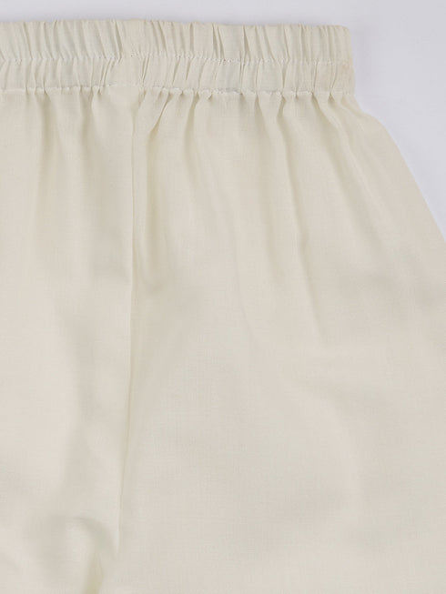 Girl's' Cream Kurta Pant Set