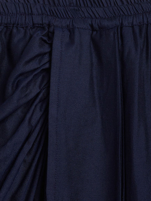 Sishu Girl's Navy Blue Draped Skirt With Crop Top