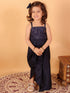 Sishu Girl's Navy Blue Draped Skirt With Crop Top