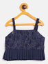 Sishu Girl's Navy Blue Draped Skirt With Crop Top