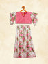 Sishu Girl's Pink Printed Skirt And Ruffle Sleeves Crop Top Set