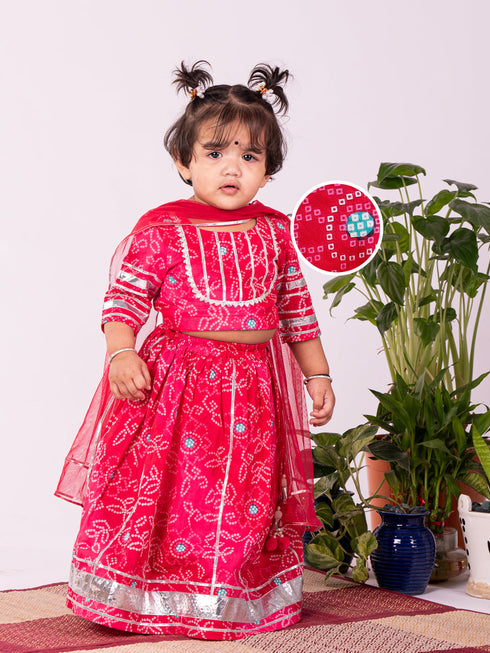 Girl's' Pink Lehenga Choli With Dupatta