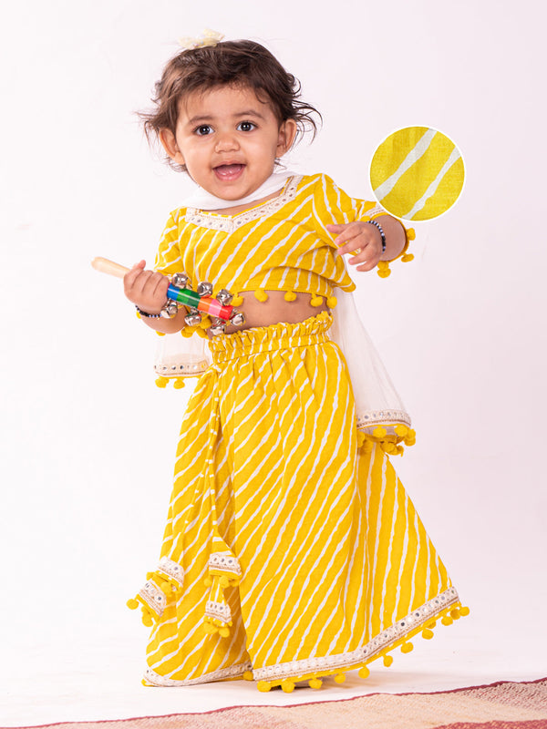 Girl's' Yellow Lehenga Choli With Dupatta