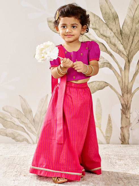 Girl's Purple Cotton Lehenga Set