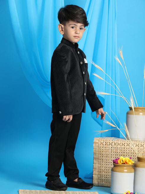 Boy's Black Polka Dot Printed Jodhpuri