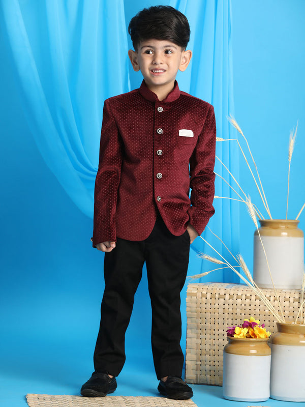 Boy's Maroon Polka Dot Printed Jodhpuri