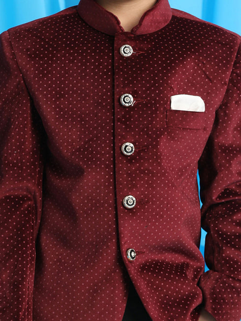 Boy's Maroon Polka Dot Printed Jodhpuri