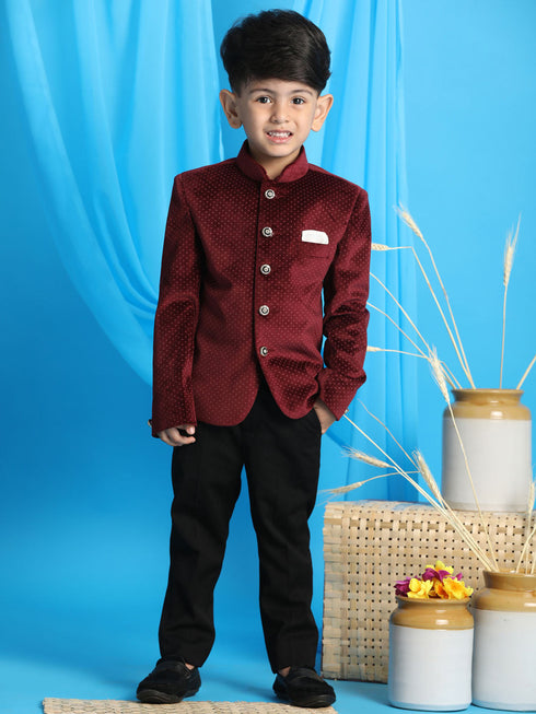 Boy's Maroon Polka Dot Printed Jodhpuri