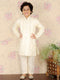 Boy's Cream Embroidered Vertical Mirror Work Kurta With Pyjama Set