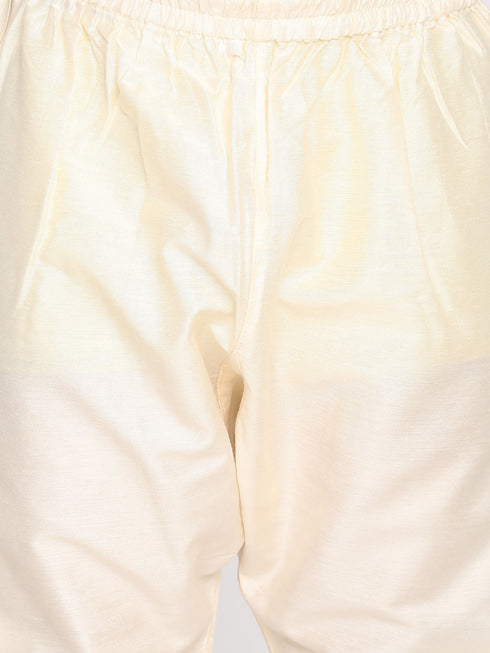 Boy's Cream Embroidered Vertical Mirror Work Kurta With Pyjama Set