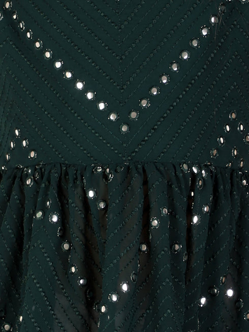 Girl's Green Mirror Kurta Pyjama Set
